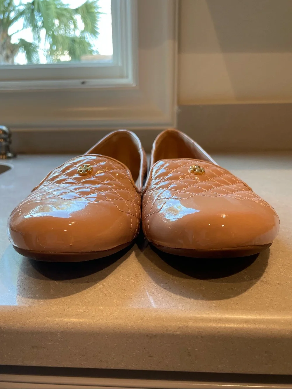 Tory Burch Quilted PatentLeather Ballet Flats | Light Oak